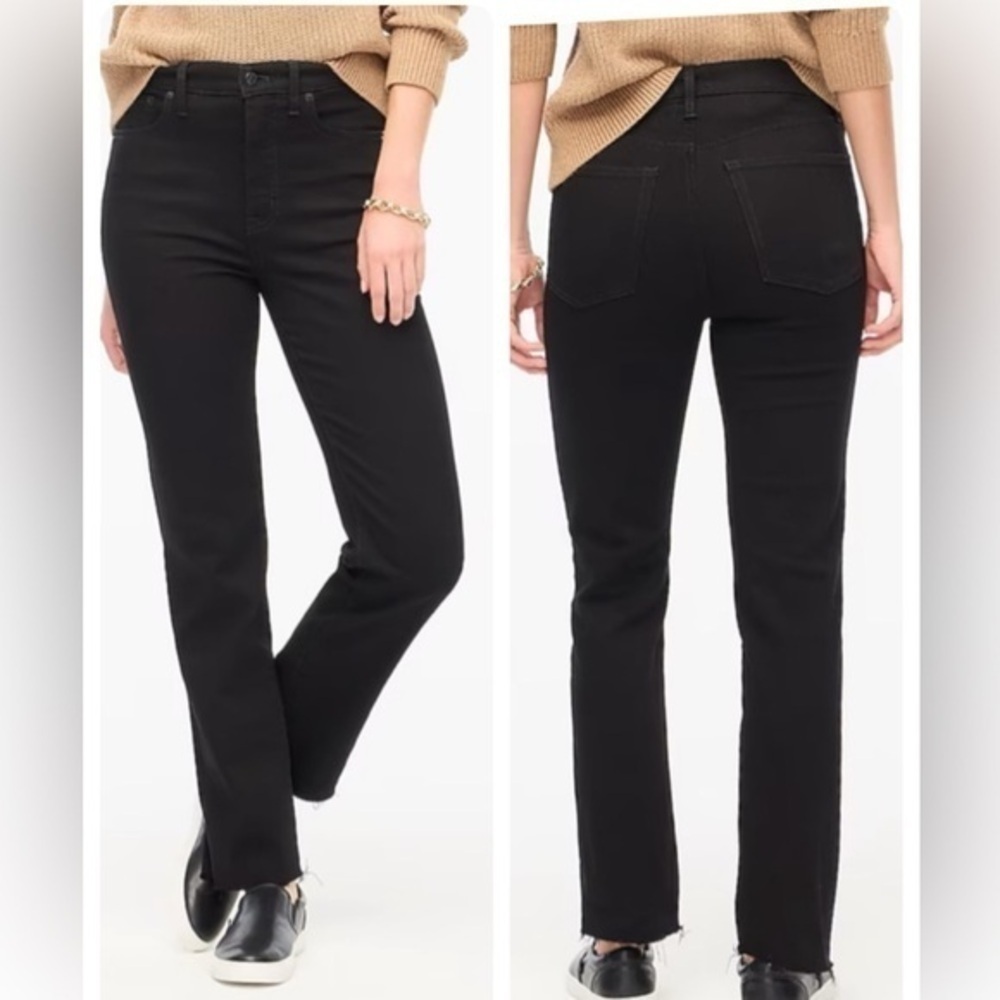 J Crew Tall Stovepipe Signature Stretch Jeans Frayed Raw Hem Black 26T NWT